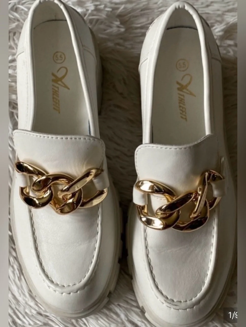 Athlefit White Lug Sole Loafers with Gold Chain Accent - Picture 7 of 7